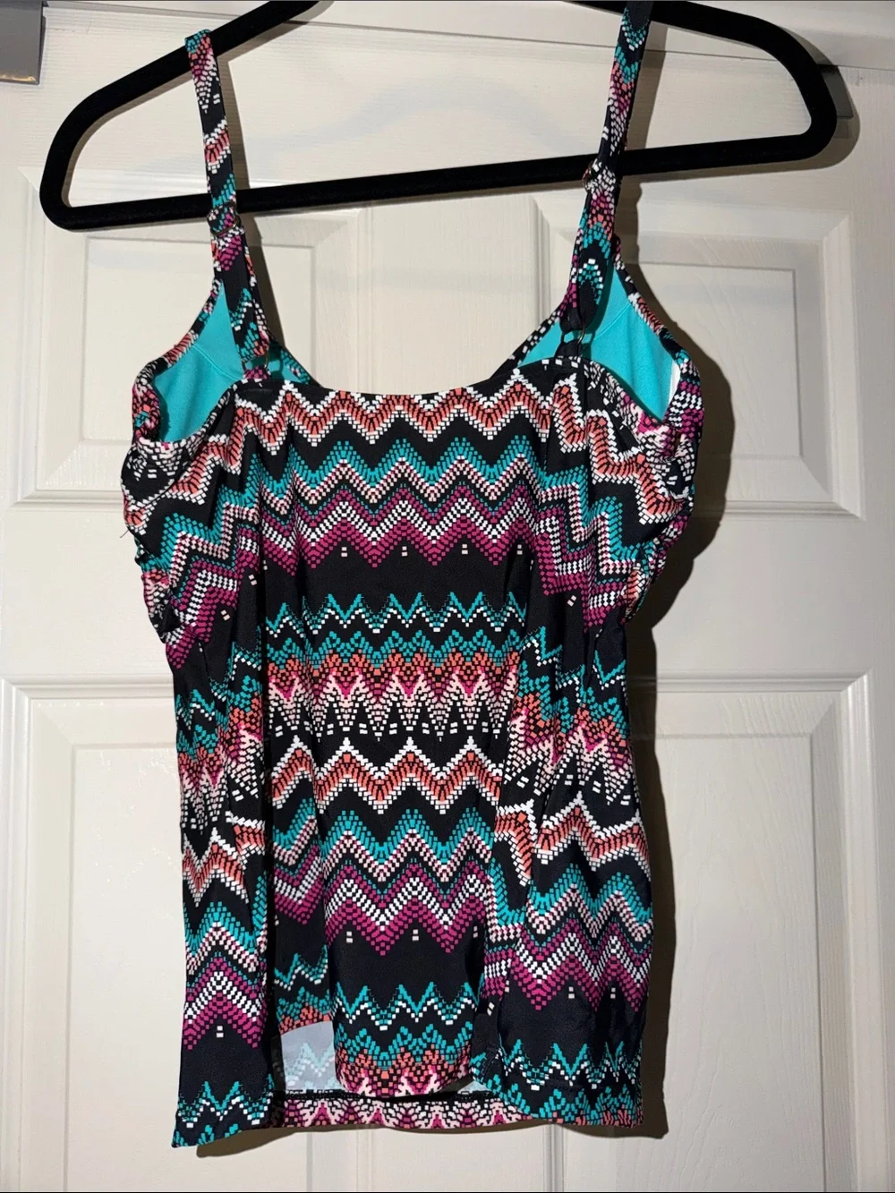 Island Escape women Chevron Swim Tankini - Black, Teal, Magenta